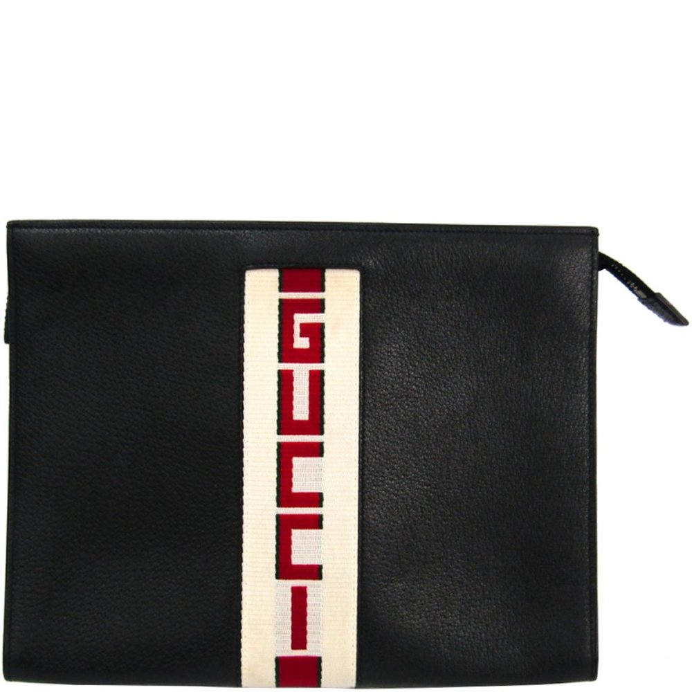 HOST PICK! Gucci Men's Leather Stripe Pouch in Black NEW WITH DUST BAG